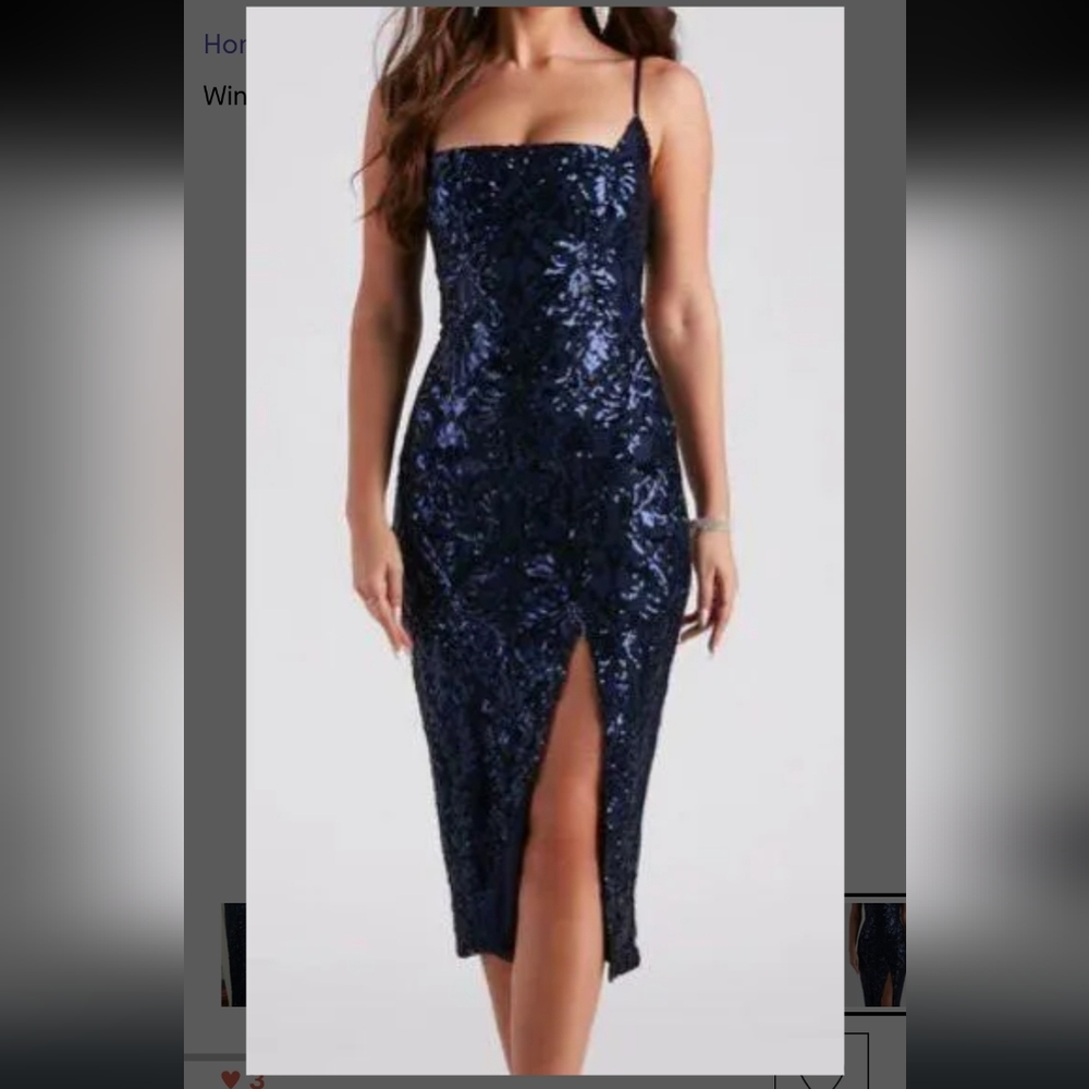 Windsor Blue Formal Sequin Lace up women's Midi dress/ Size: Small